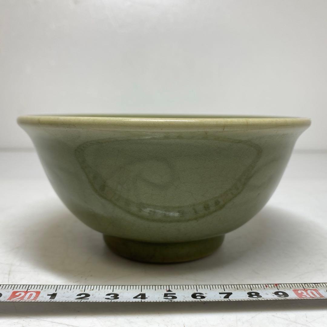 中国元時代 竜泉窯 青硫茶碗 直径約13.5cm タトチ　東T8-0207