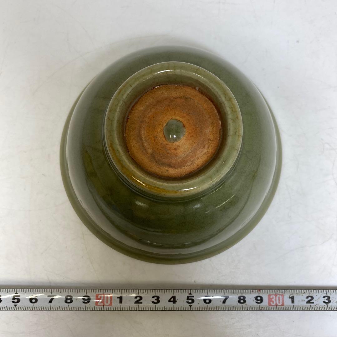 中国元時代 竜泉窯 青硫茶碗 直径約13.5cm タトチ　東T8-0207