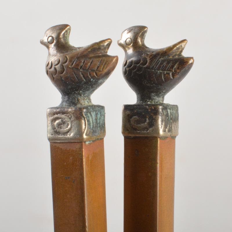 茶道具　徳全造　黄銅　鳥頭飾　火箸　共箱　C　6258