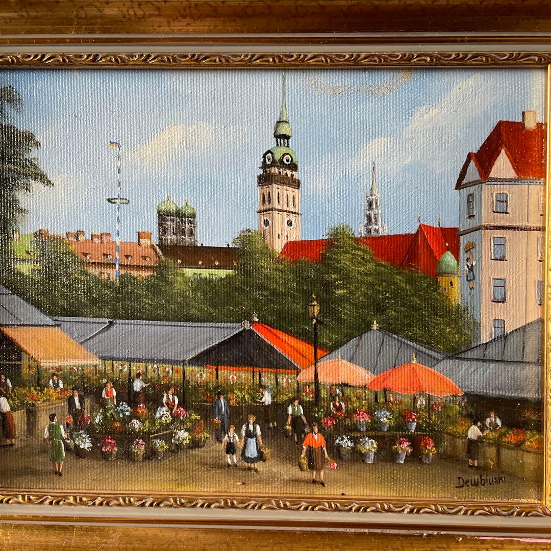 油絵　昔のドイツ・ミュンヘン風景