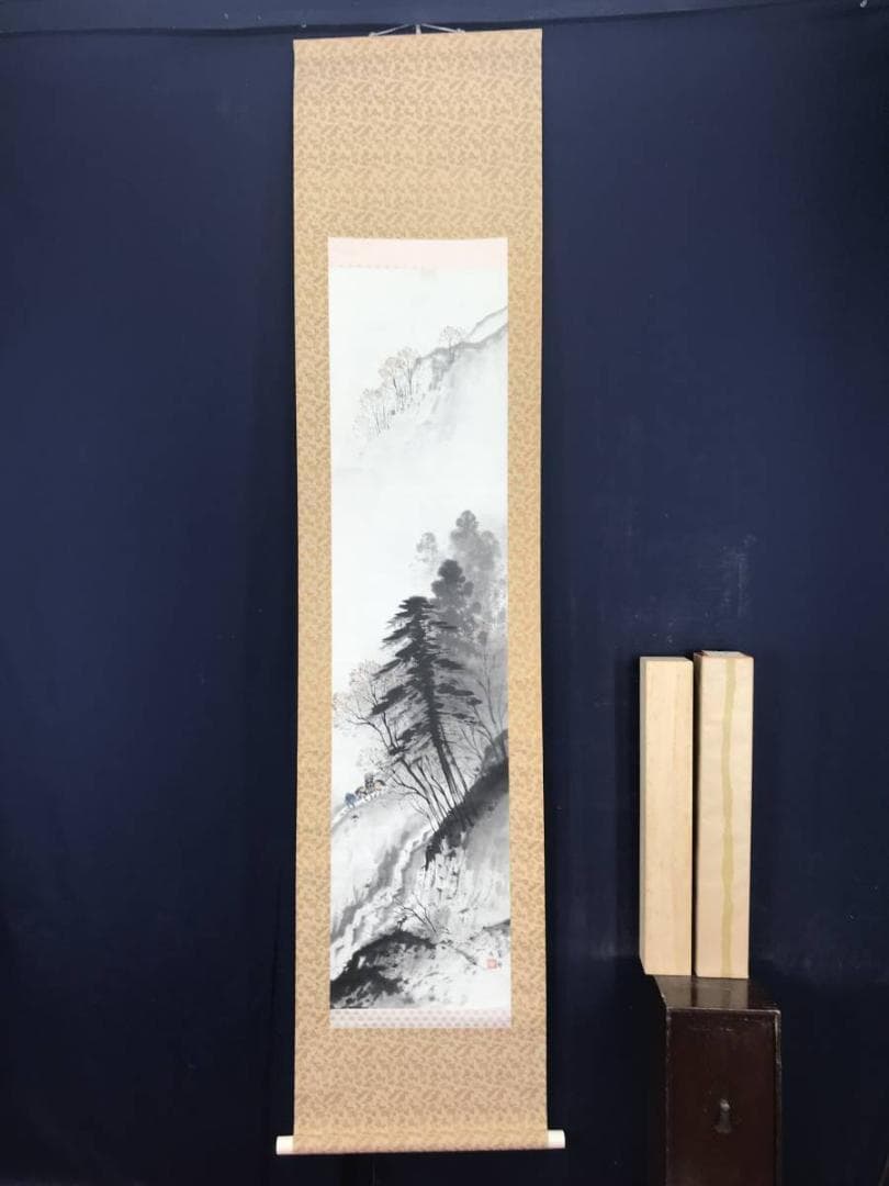 【真作】清水有聲/秋山帰樵図/秋景山水図/山水図/掛軸☆宝船☆AB-502
