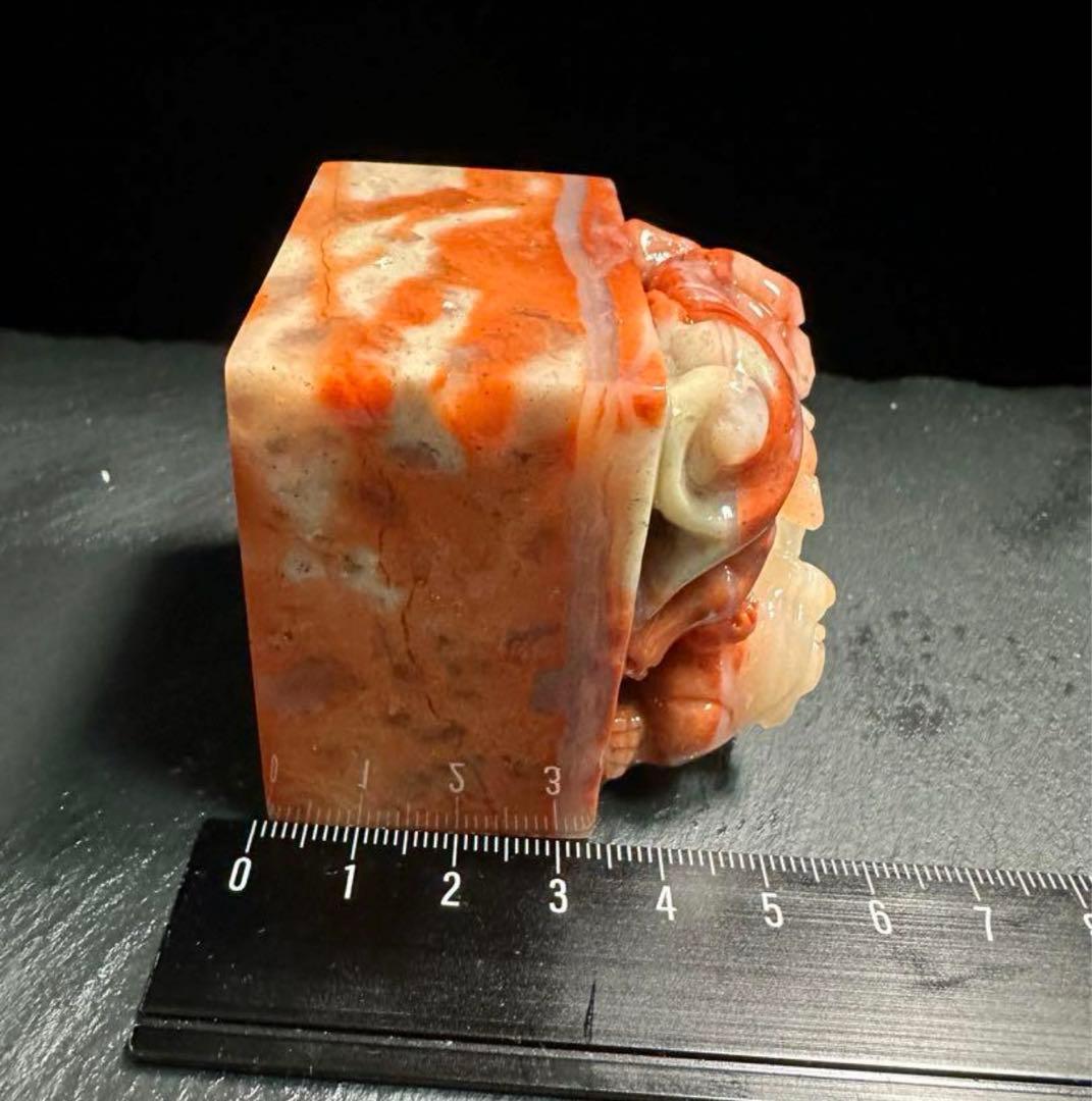 61 大印面瑞獣高級ラオス石　手彫り　篆刻　書道　印材　落款　遊印　雅号印　箱付