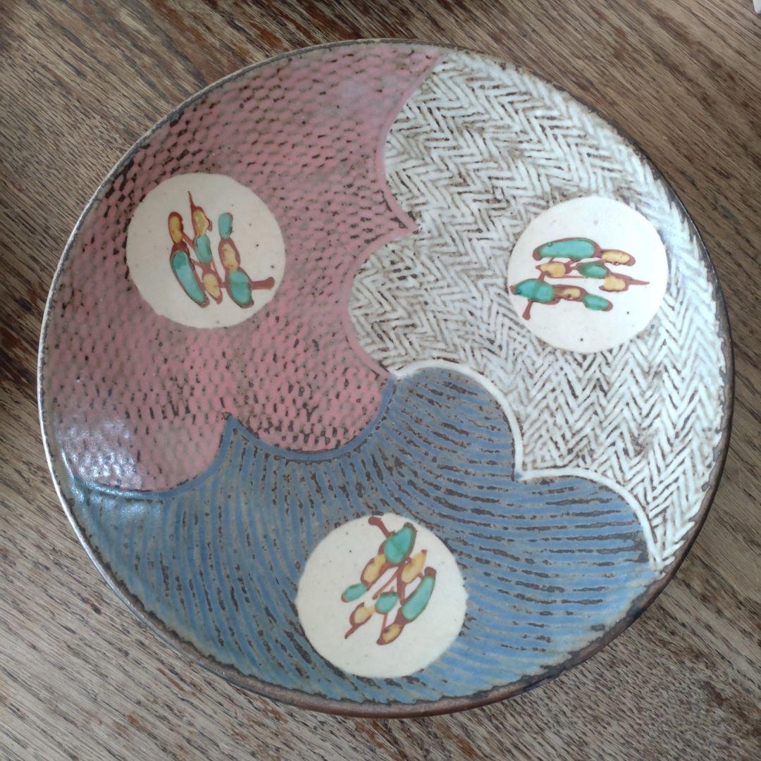 人間国宝　島岡達三　『象嵌赤繪草花文繪変組皿』　６枚組　共箱