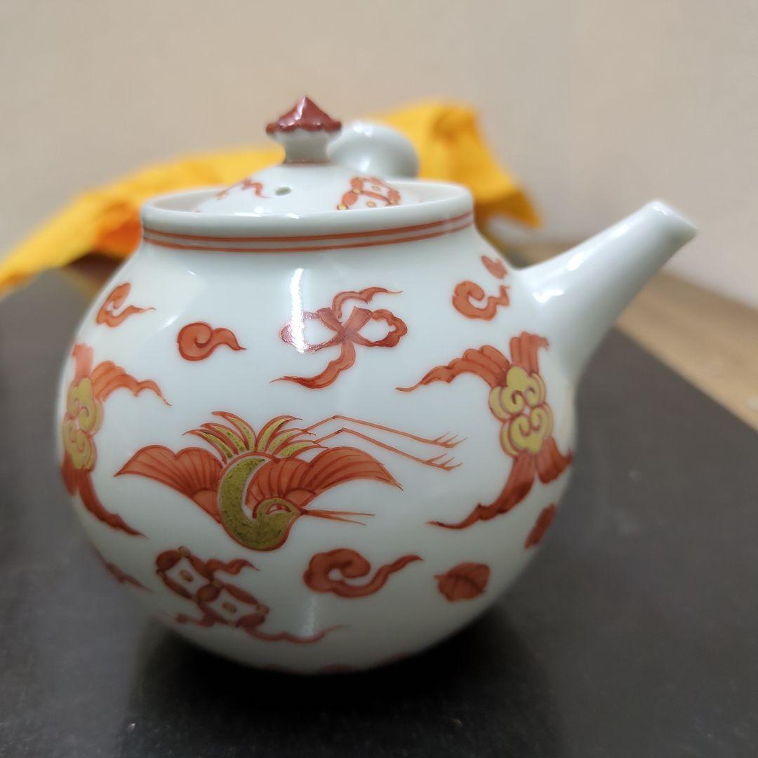 煎茶道具　和煌 北村和煌作 赤絵 金彩雲鶴文　急須　茶道具　煎茶