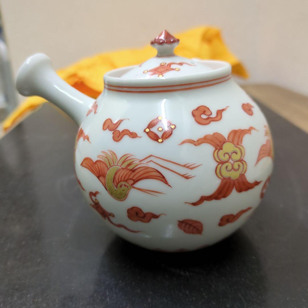 煎茶道具　和煌 北村和煌作 赤絵 金彩雲鶴文　急須　茶道具　煎茶