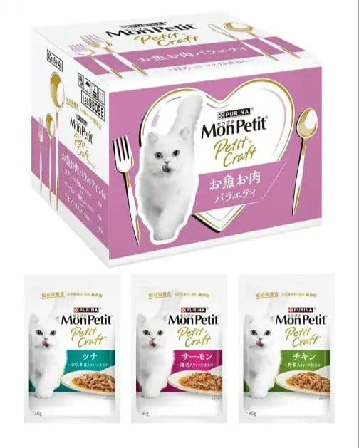 モンプチ プチクラフトキャットフード パウチ お魚お肉バラエティ２４袋入り×6箱