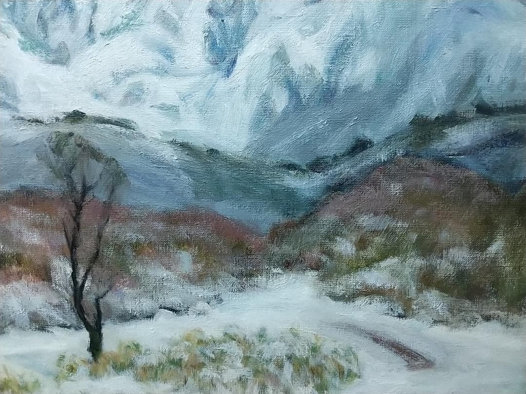 F8「冬磐梯」絵画 油絵 油彩画 風景画 アート 磐梯山 (2393)