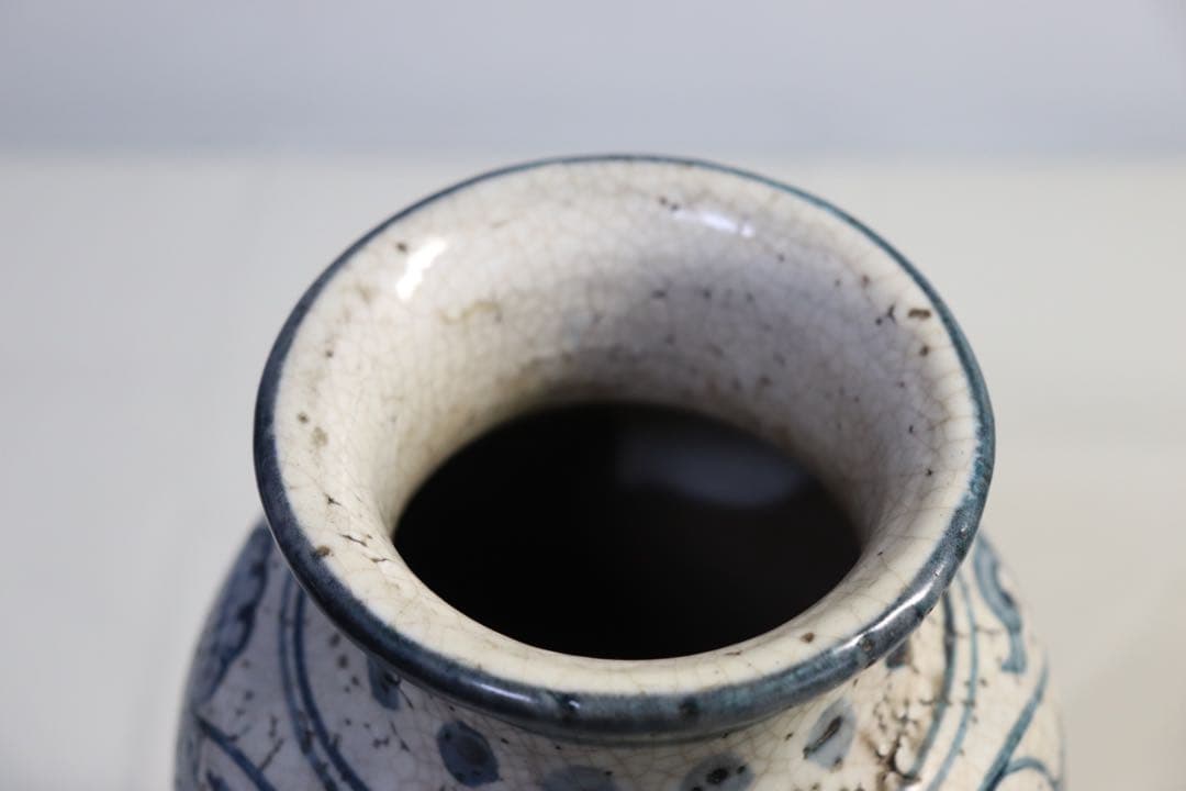 古安南　蜻蛉　染付瓶　アンティーク　送料込み1123