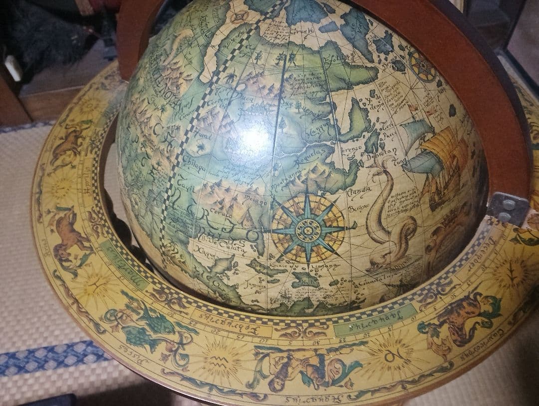 木製古地図風地球儀