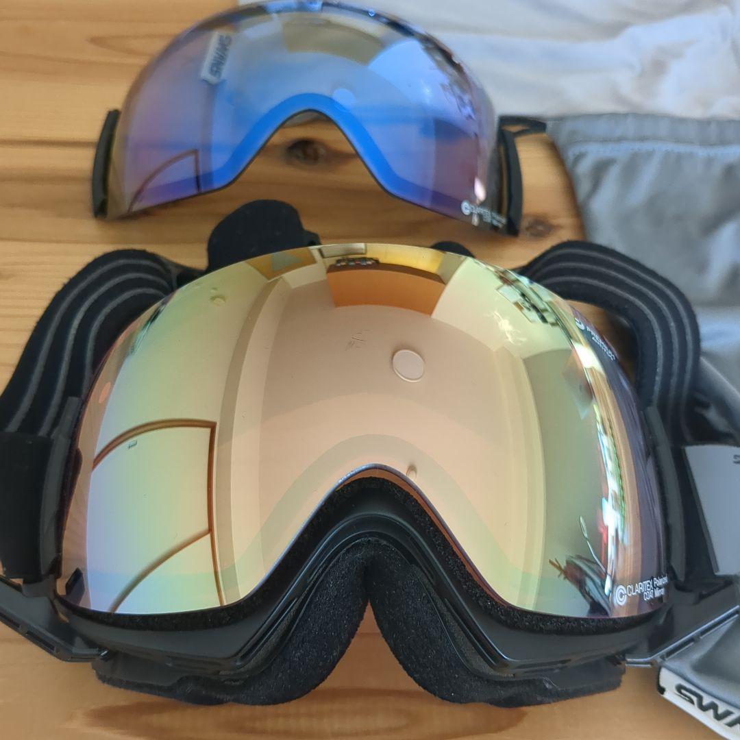 SWANS スキーゴーグル 青/黒 収納袋付き