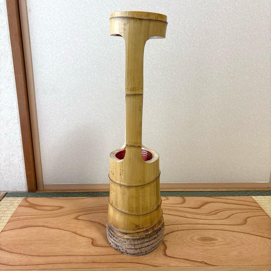 85 美品　根付き　一重切り　一重切　竹花入れ華道具　池坊