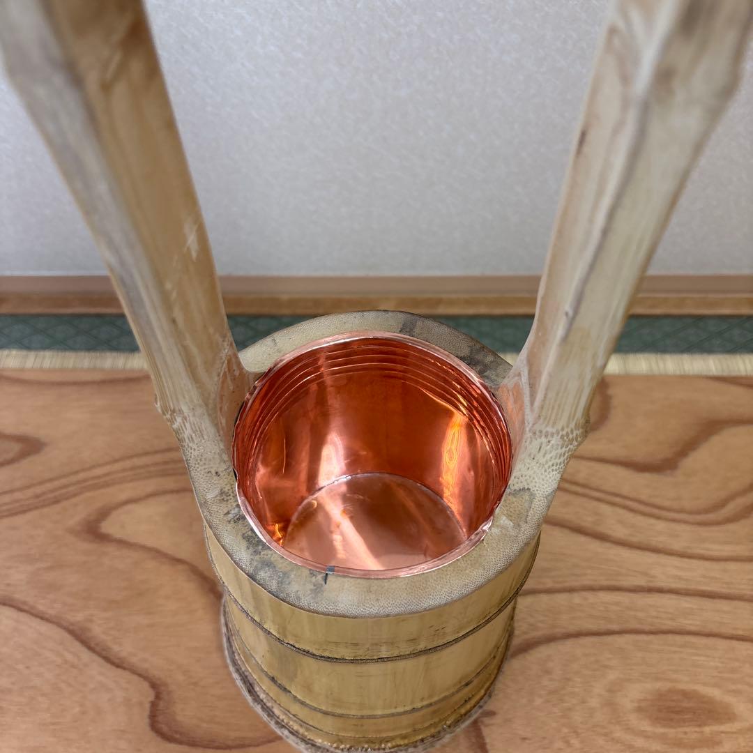 85 美品　根付き　一重切り　一重切　竹花入れ華道具　池坊