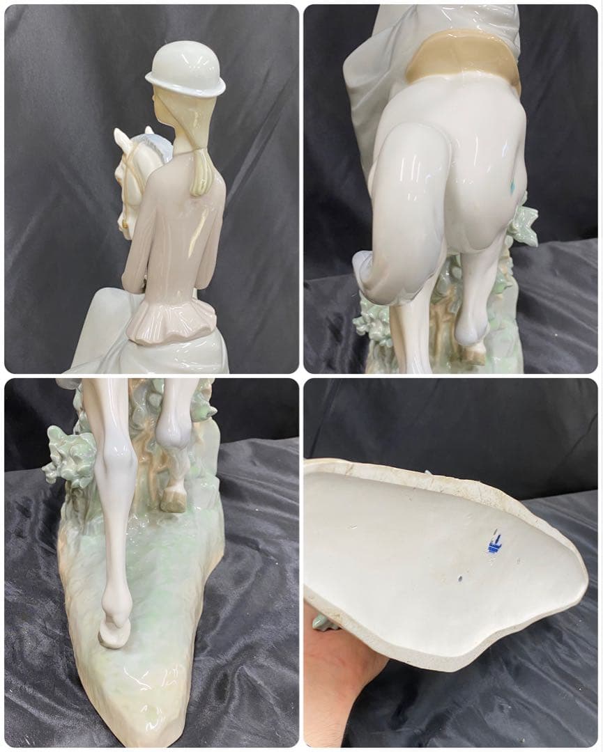 リヤドロ 白い馬の少女 陶器製 馬と騎手の彫刻 約46cm スペイン