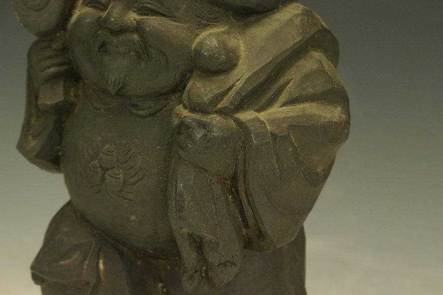 古銅 木彫刻写 大黒 像 高26.7cm(A366)