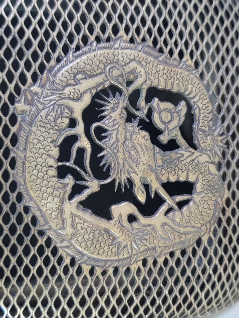 古銅 龍透かし火屋 手炙 香炉 時代物 DT624