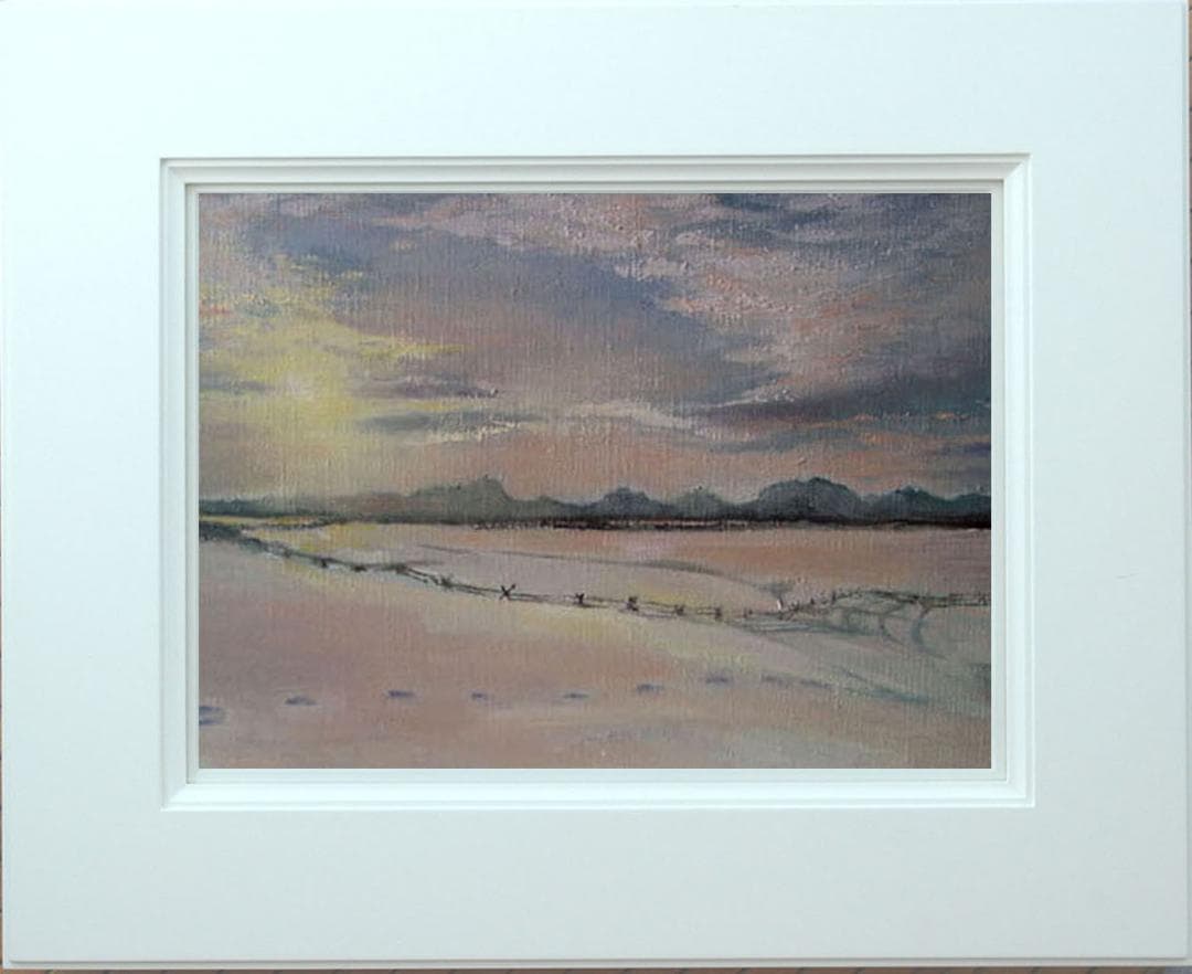 油絵 菅家令子 絵 絵画インテリア額付(青緑＋金色の枠)F6-030707雪風景