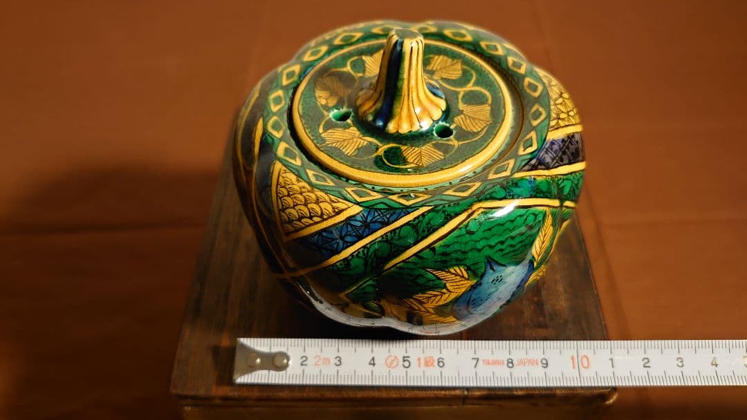 吉田屋窯　青九谷　青手　古九谷　九谷焼　香炉　角福　アンティーク九谷焼　１客