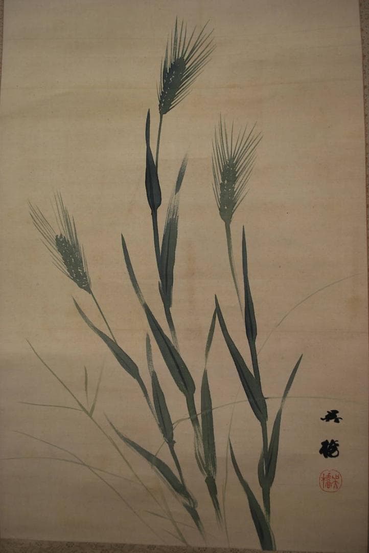 【真作】小林呉橋/青麦に雲雀図/掛軸/名家伝来/S‐161