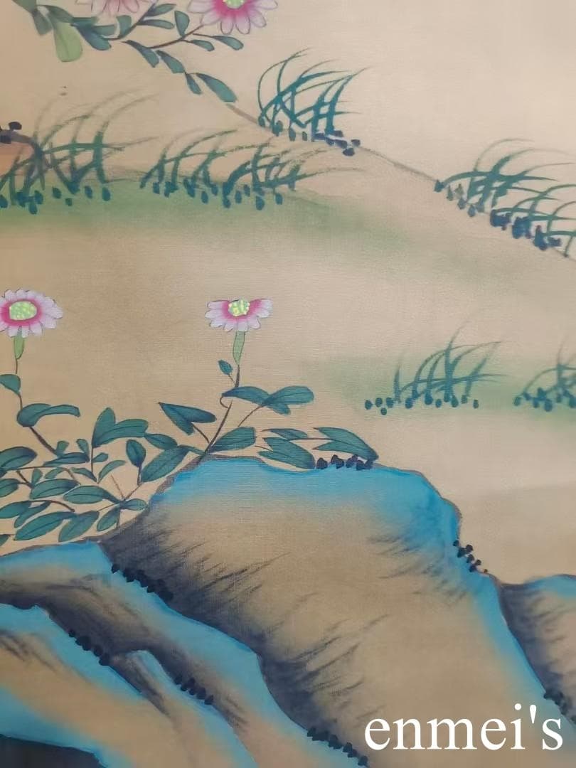 中国古美術・純手描き花鳥掛軸・水彩画・蒋延錫印款・書道品・絹本・肉筆・一物一图