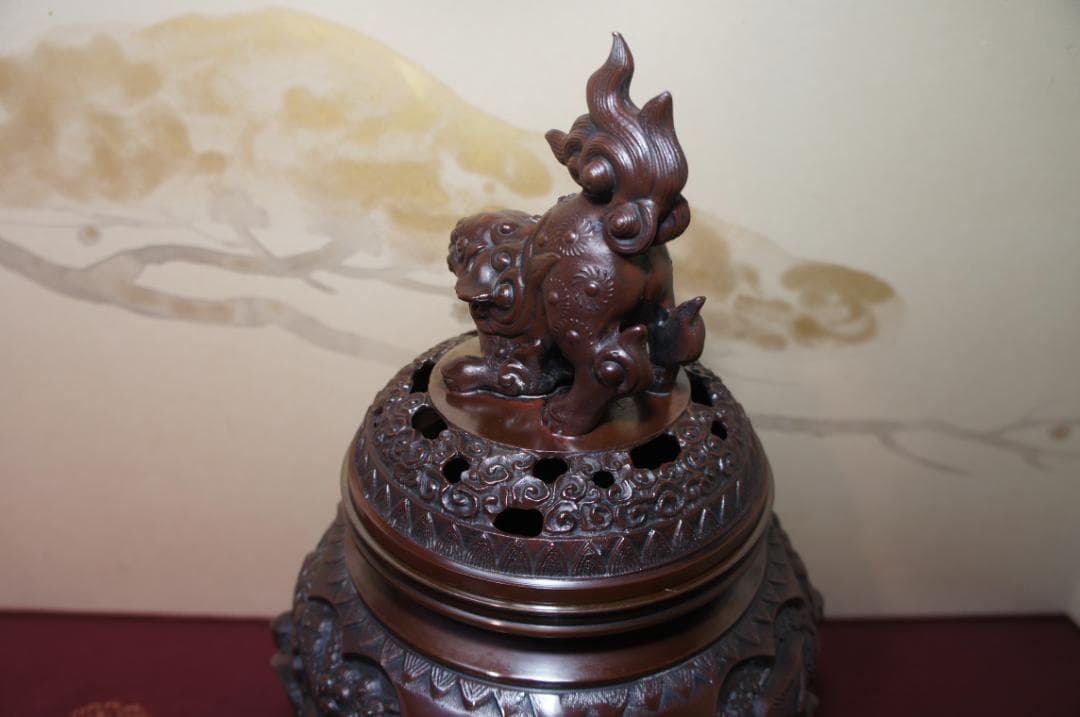 専用★美品 高岡銅器 瑞峰作 新特大 花鳥 高級銅製香炉工芸作家造 送料込み
