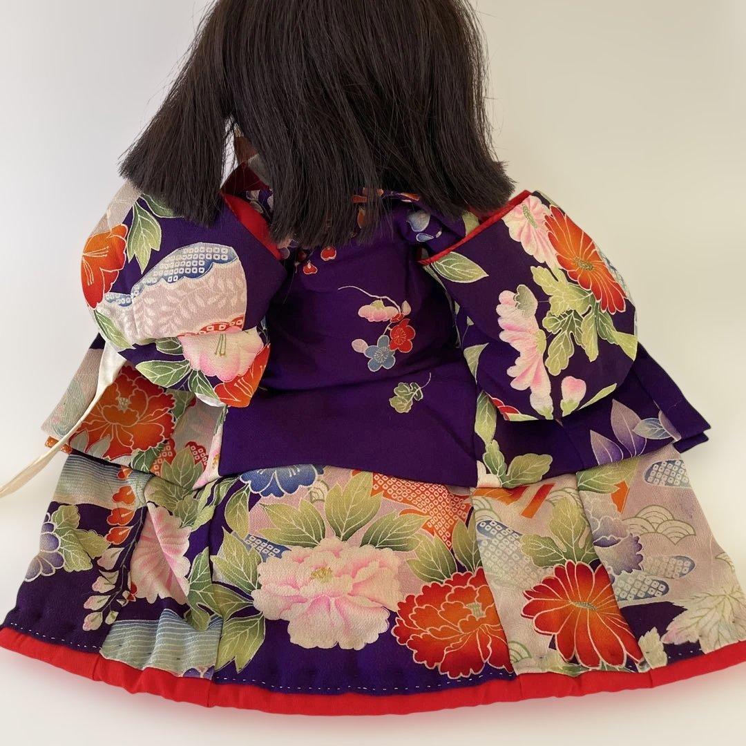 市松人形　松乾斎東光作　座り市松　正絹古代裂着物