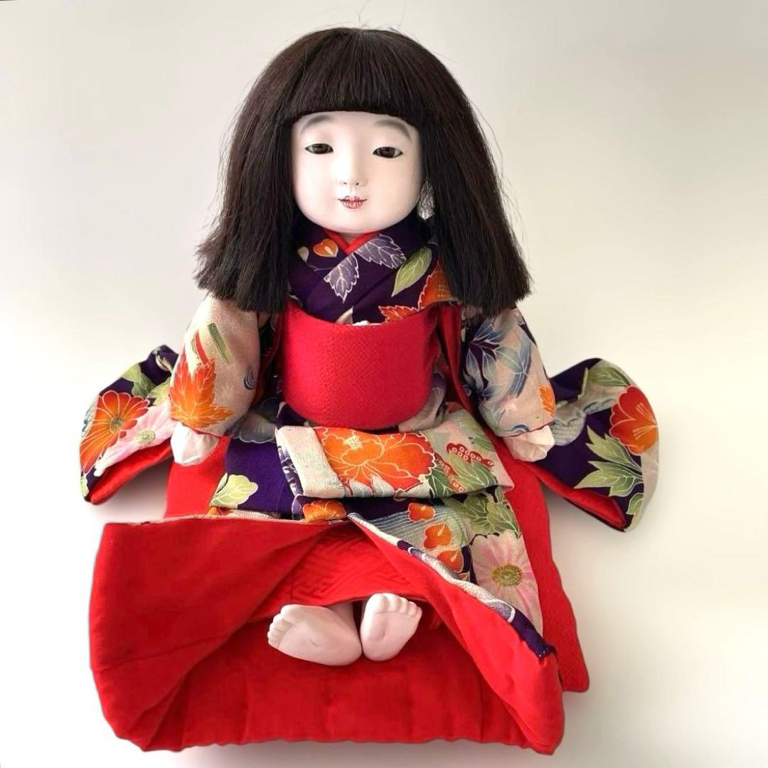 市松人形　松乾斎東光作　座り市松　正絹古代裂着物