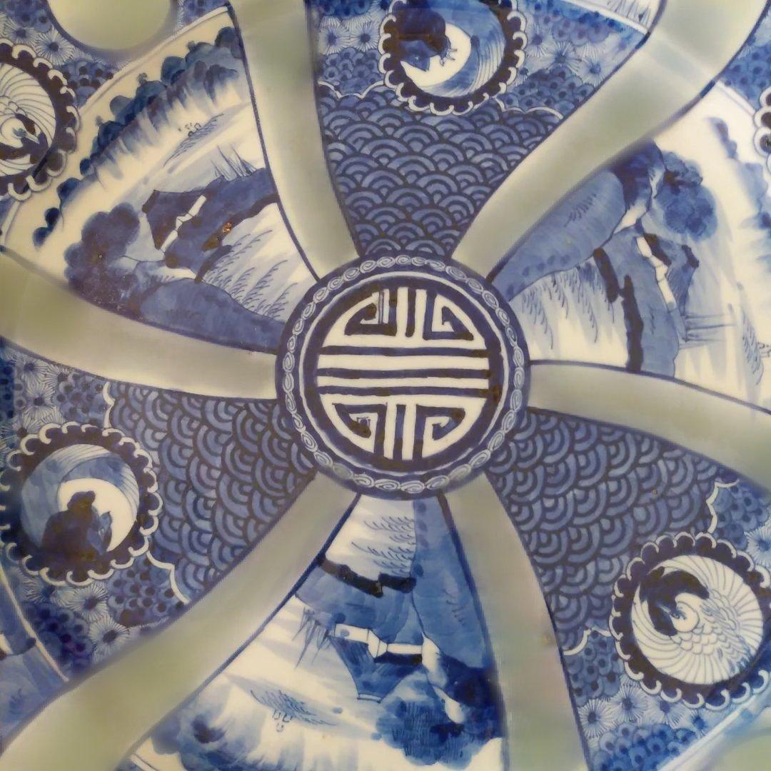 希少　珍品　 古伊万里 有田官窯　青磁染付大皿　特大皿　口径約44cm　有田焼