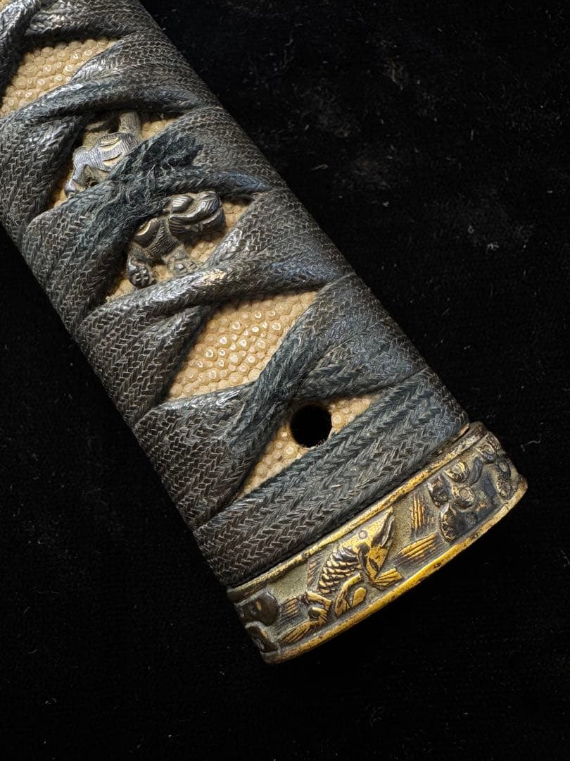 柄前 虎図 鯉に松 目貫 縁頭 柄巻 日本刀 刀装具 古美術 江戸時代 時代物