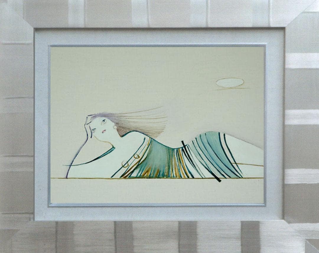 油絵 菅家令子 絵 絵画インテリア額付(青緑＋銀) F3-041114 女性像