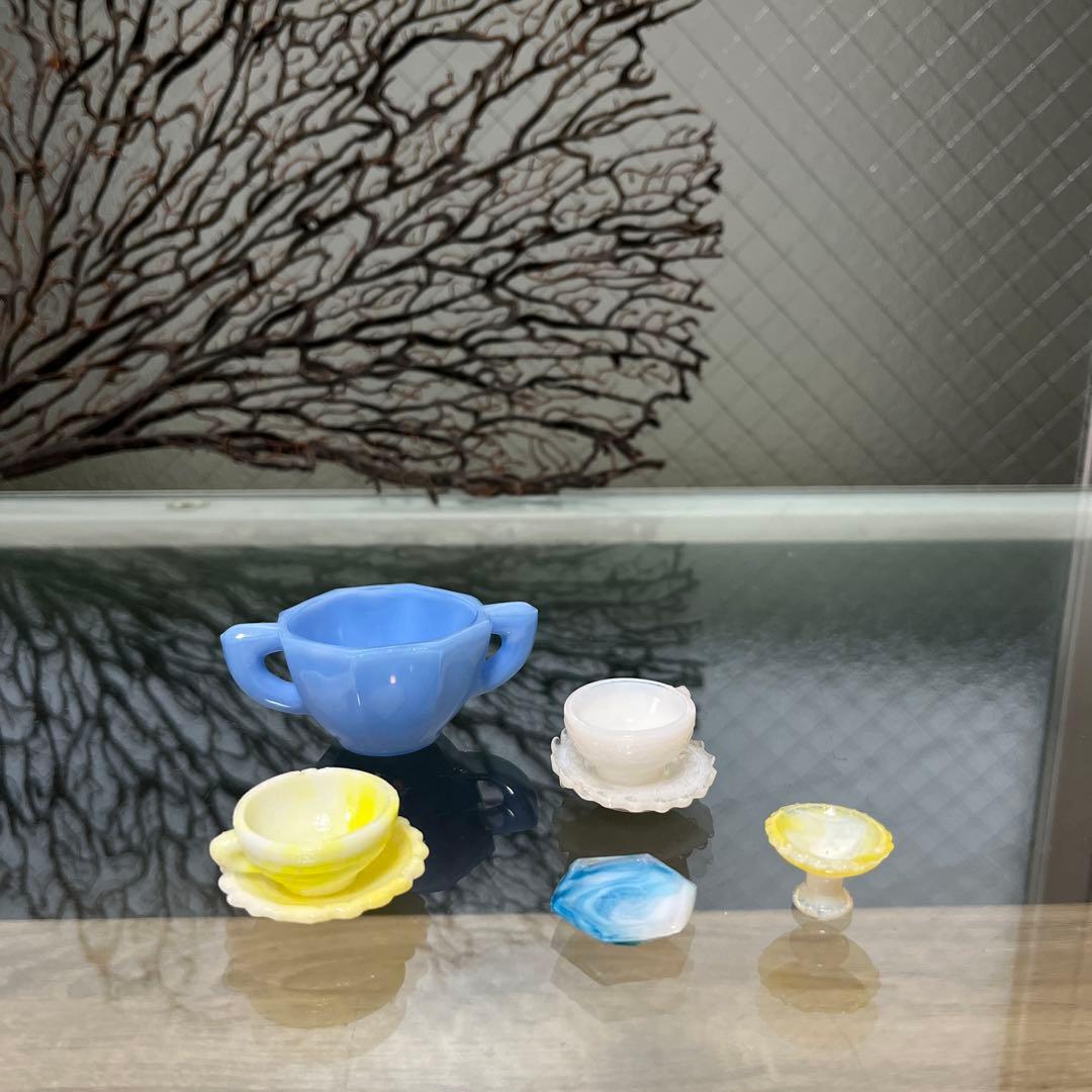 骨董　レトロガラス　紫陽花色　練りガラス　八角型　双耳付き豆鉢　刻印有り ウラン