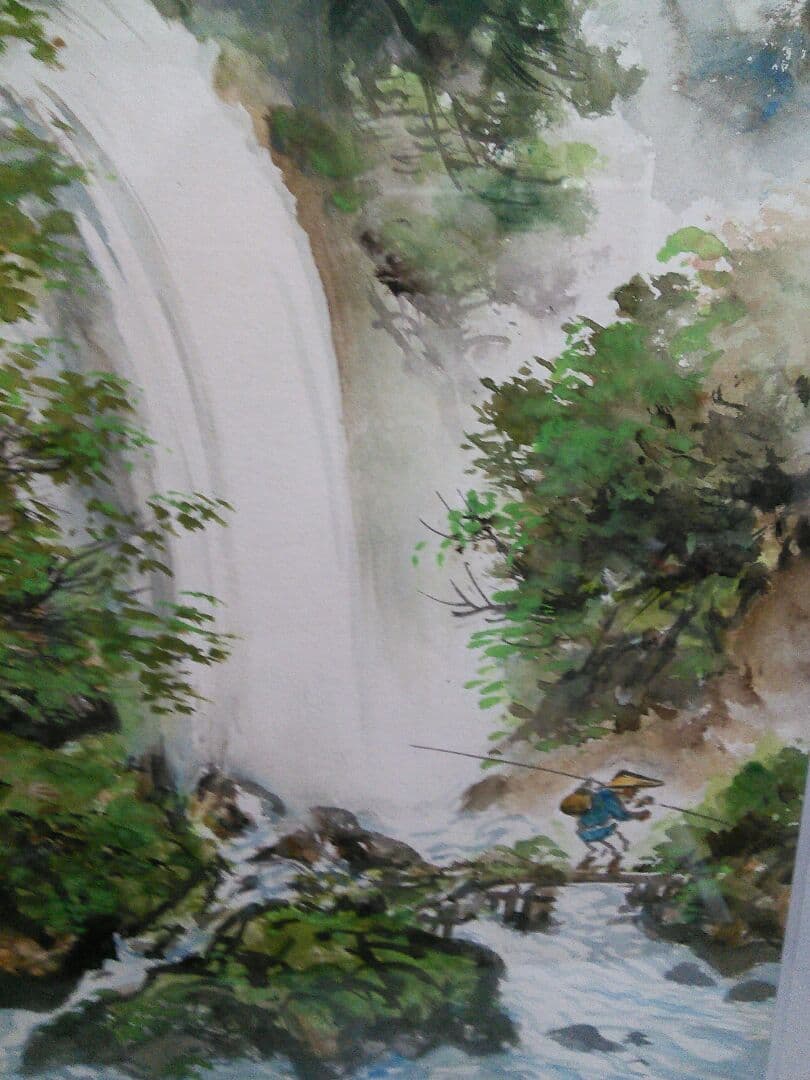 日本画水彩画　秋保大滝図