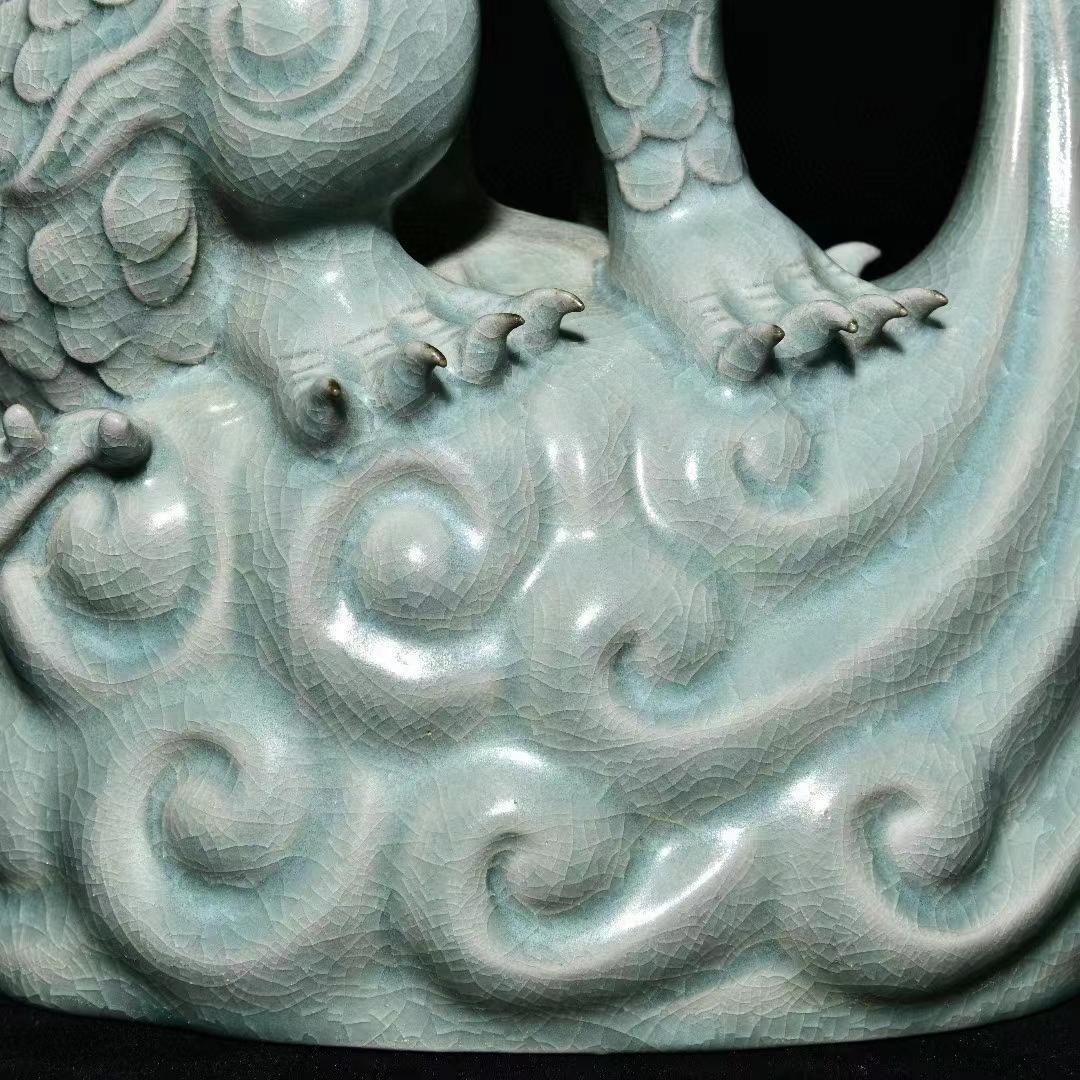 中国古美術・旧蔵の陶磁器、招福の瑞獣・19x30・案頭・置物・文房具・風水開運