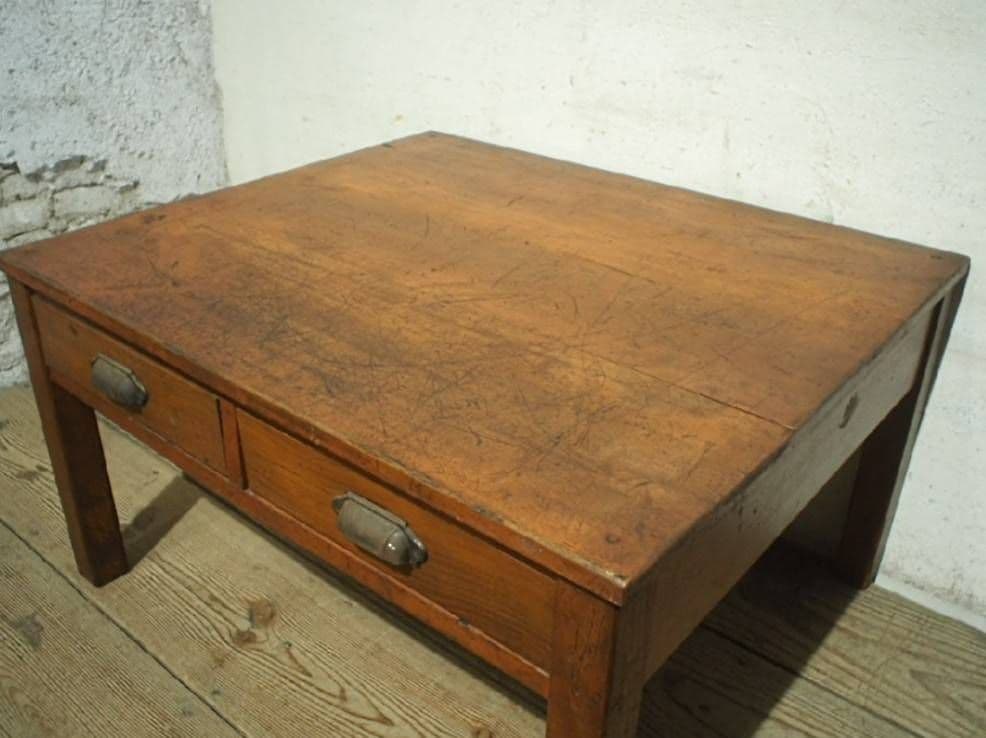 1016 ヴィンテージ　シンプルな文机　ローテーブル　引き出し　古家具　レトロ