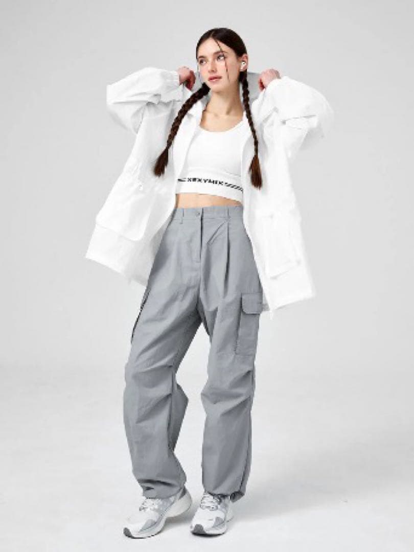 ライトアウトポケット フード付き ロングジャケット　アイボリー【M】