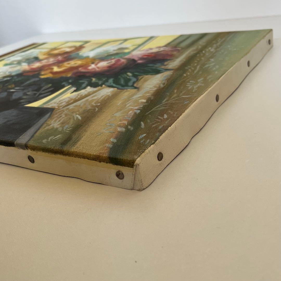 真作　肉筆油絵　窓辺のバラ　田崎順平　F6 額縁　花