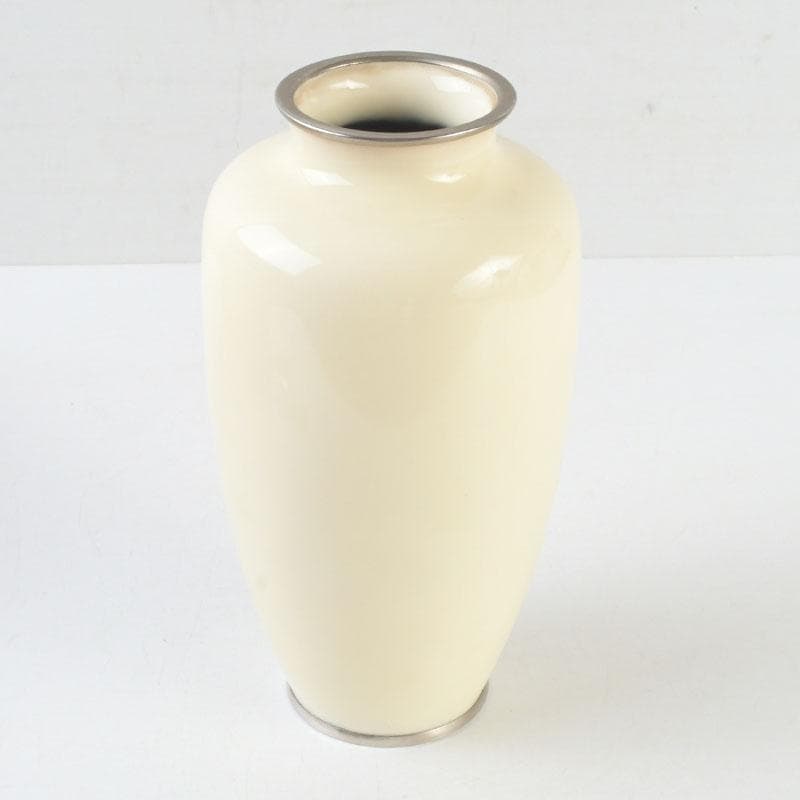 七宝焼　白釉　草鳥文　花瓶　時代箱　V　9663