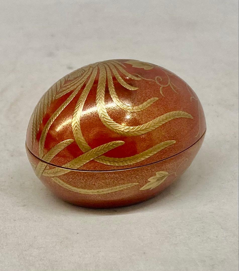 B553b「鳳凰 香合」他喜翁作　共箱　朱漆塗　金蒔絵　金梨地　畦地他喜男