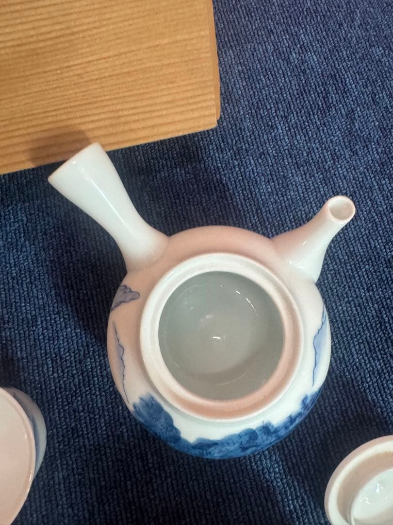 1746 有田焼　染付山水　茶器セット　急須1客　湯冷し1客　湯呑5客　未使用