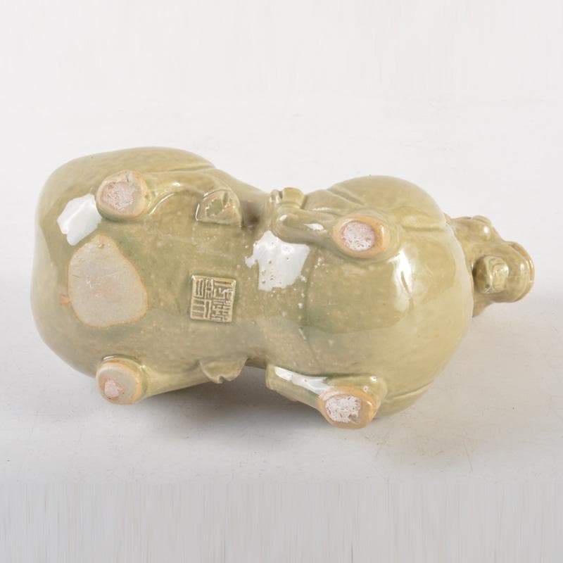 中国　倣越州窯青磁　羊形　火灯　燭台　証書付　C　6515