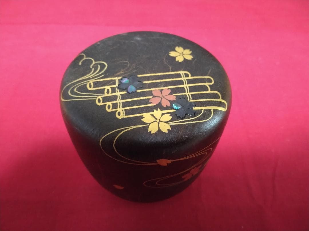 茶道具　　大棗 　【　花筏蒔絵　　一閑張　筑城筑良（造）　】 　 共布共箱