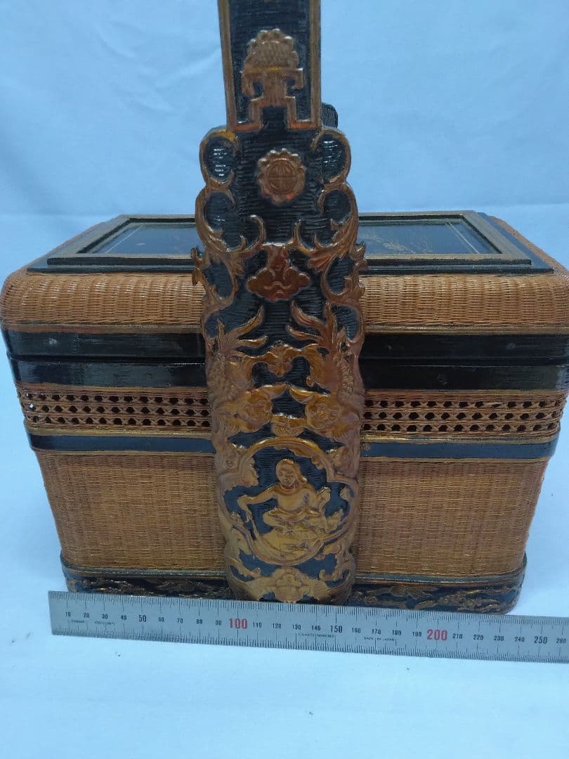 提藍（ていらん）　竹製茶箱　茶道具　煎茶 　金泥装飾　１段