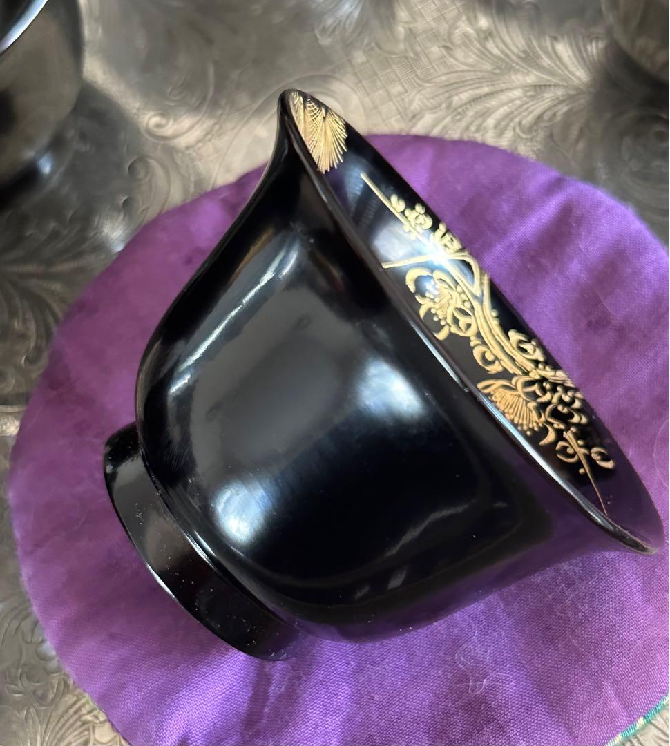 松竹梅手描き　漆器椀6客　大正時代
