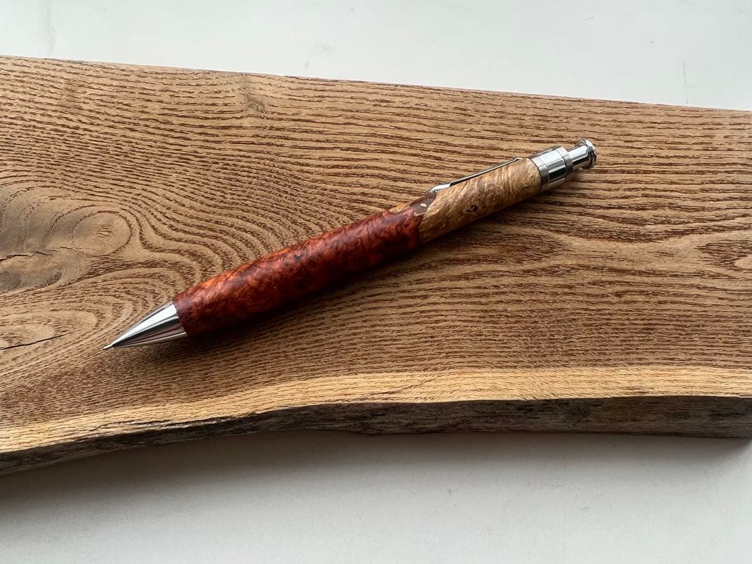 【新品・未使用】工房楔の極上杢花梨紅白杢軸シャープペンシル