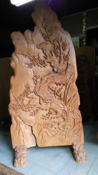 【限界価格】屋久杉衝立 梅にうぐいす