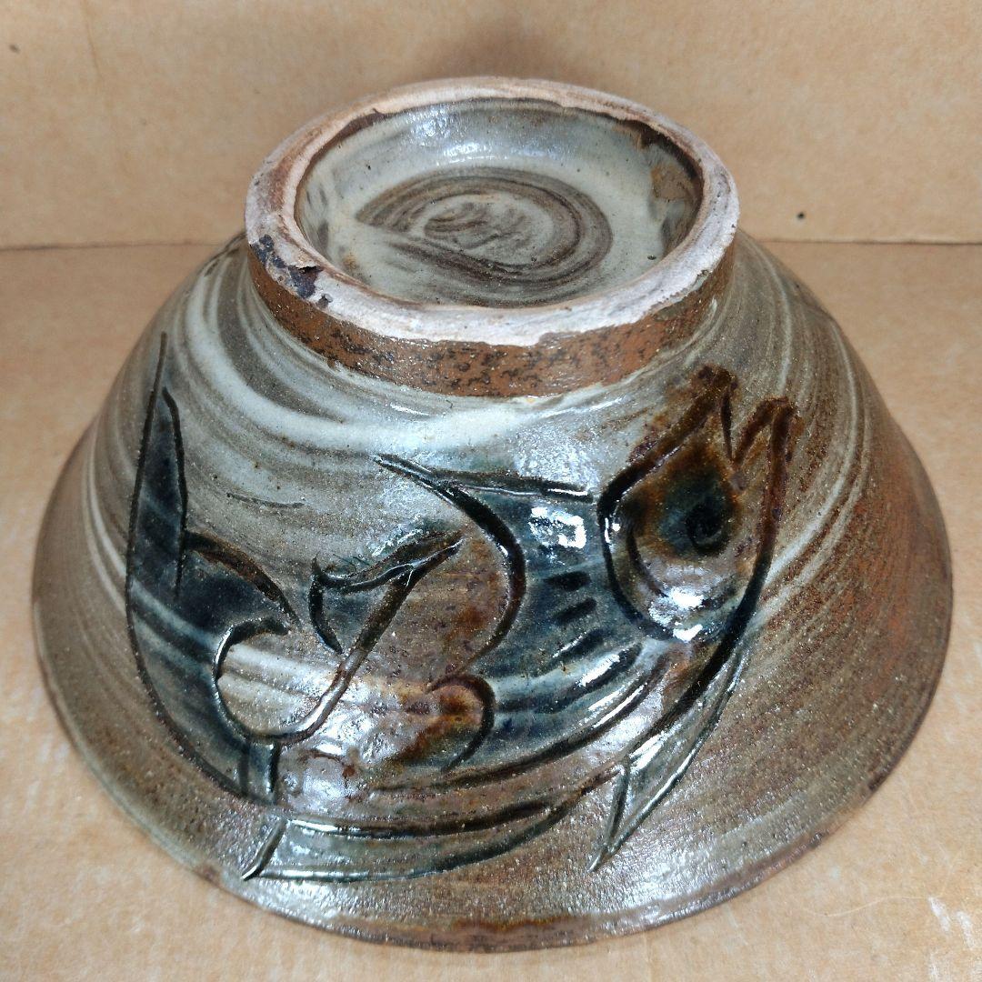 【本物保証】金城次郎 海老魚紋マカイ 壷屋焼 共箱 栞 人間国宝 茶碗 やちむん