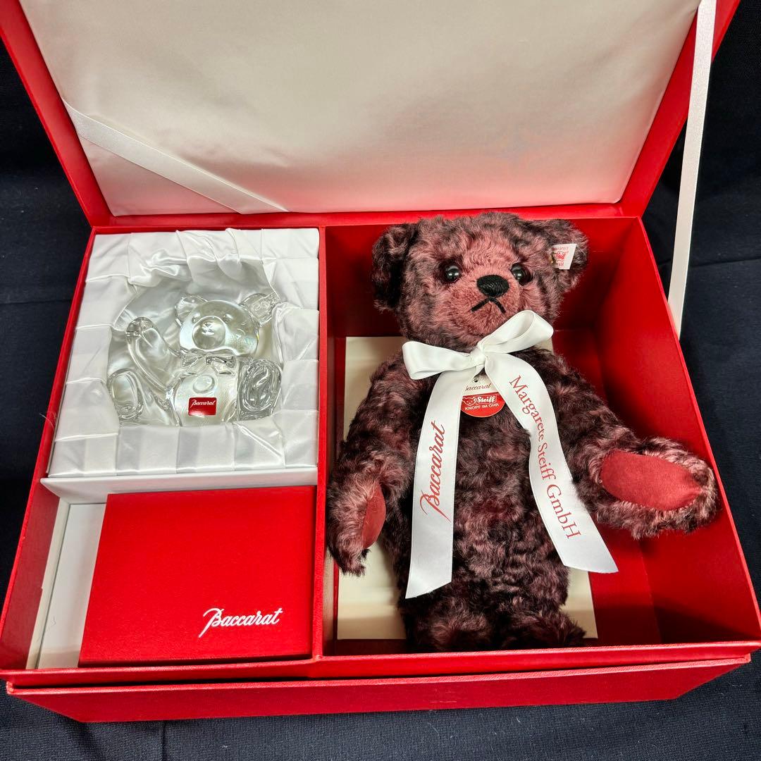 138-25 シュタイフ バカラ コラボ ペンダント付 テディベア ボルドー