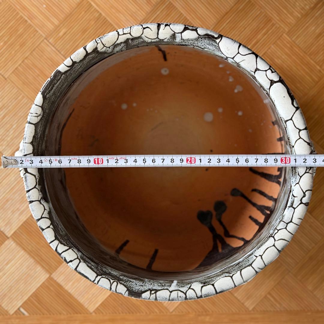 SNT1314 備前焼 裂紋 耳付火鉢 作家物 茶室の整理品 古道具 睡蓮鉢