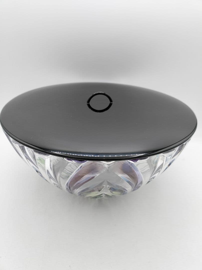 c681 平水指 ガラス 彩風紋 一文字塗蓋付 茶道具 古物