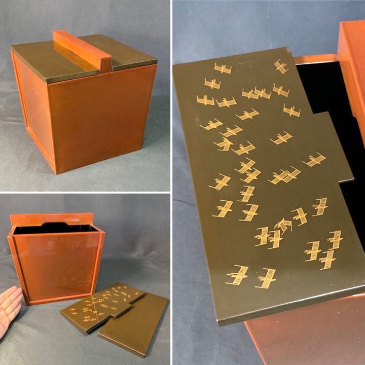 D992 送料無料　水桶　水指　塗　漆芸　金彩　千鳥　茶室　茶道具