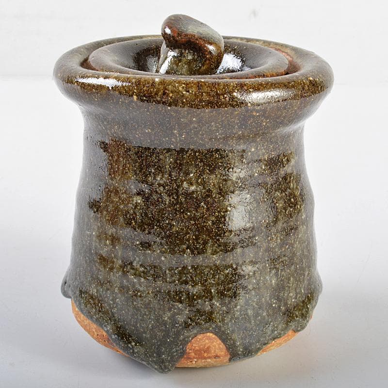 茶道具　瀬戸焼　加藤重高作　斑釉　蓋物　共布共箱　M　R7535